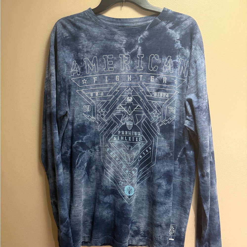 American‎ Fighter XL Blue Tie Dye Long Sleeve MMA Graphic Tee